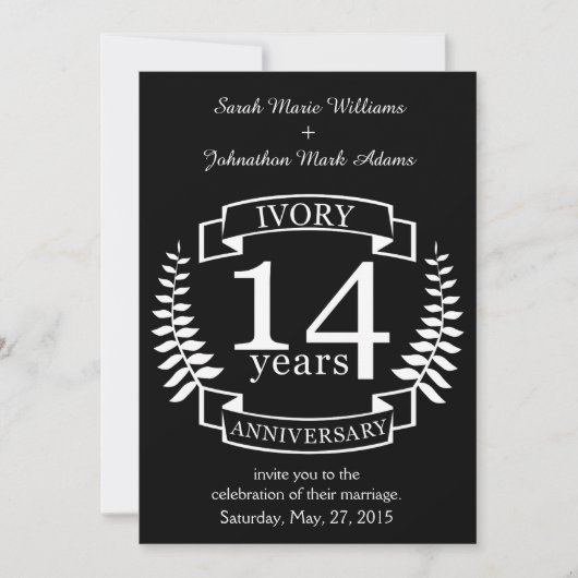Elfenbeinhochzeit 14 Jahre Einladung (Vorderseite)