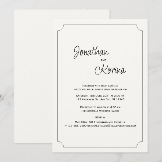 Elfenbeinhochzeit - Einladung (Vorne/Hinten)