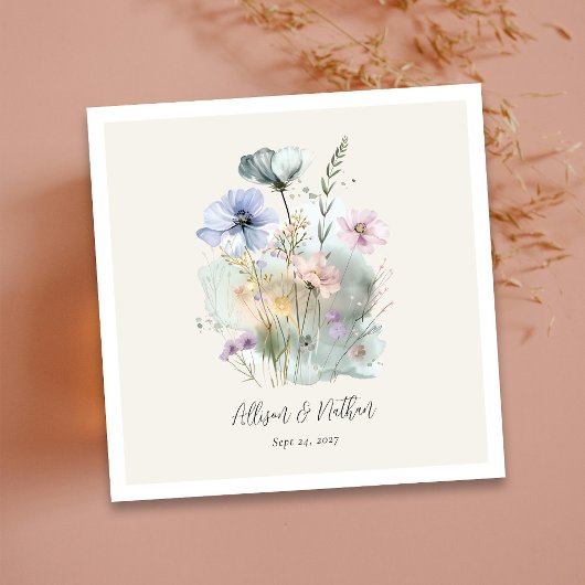 Elfenbeinhochzeit Napkins mit blütigem Wasserfarbe Serviette