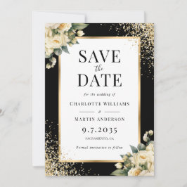 Elfenbeinhochzeit, Rose Black Gold Confetti Save The Date