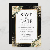 Elfenbeinhochzeit, Rose Black Gold Confetti Save The Date (Vorne/Hinten)