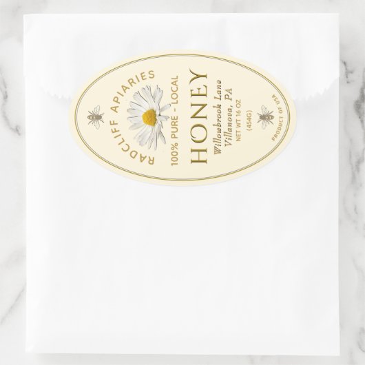 Elfenbeinhonigetikett mit heraldischen Bienen, dai Ovaler Aufkleber (Tasche)
