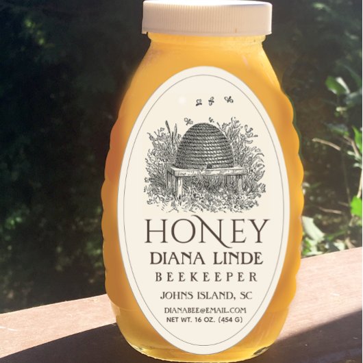 Elfenbeinhonigetikett (Vintages Skep) Ovaler Aufkleber