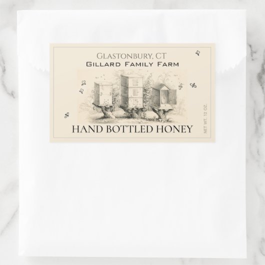 Elfenbeinhoniglabel (drei Bienenstöcke) Rechteckiger Aufkleber (Tasche)