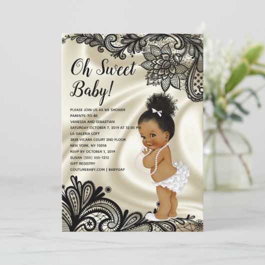 Elfenbeinjunge, weiße und schwarze Elfenbein-Babyd Einladung (Stehend Vorderseite)