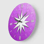 Elfenbeinkompass-Rose - Amethyst-Glasuntergrund Große Wanduhr (Winkel)