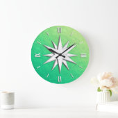 Elfenbeinkompass-Rose - Pardot-Grüner Hintergrund Große Wanduhr (Zuhause)