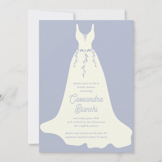 Elfenbeinküche und Lila Hochzeitskleid Brautparty Einladung (Vorderseite)