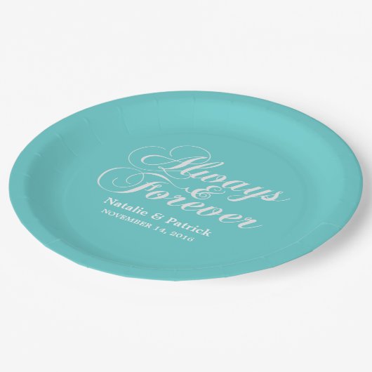 Elfenbeinkühe Hochzeitspapier-Teller für immer und Pappteller (Schrägansicht)