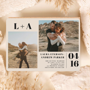 Elfenbeinkühne minimalistische Initialen 2 Fotos H Einladung