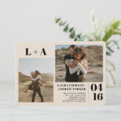 Elfenbeinkühne minimalistische Initialen 2 Fotos H Einladung (Stehend Vorderseite)