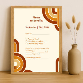 Elfenbeinkühne Retro-Hochzeit der 1970er Jahre RSVP Karte