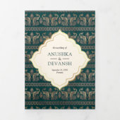 Elfenbeinküste Aquamarin Peacock Pattern Floral In Dreifach Gefaltete Einladung (Cover)