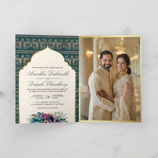 Elfenbeinküste Aquamarin Peacock Pattern Floral In Einladung (Innenseite)