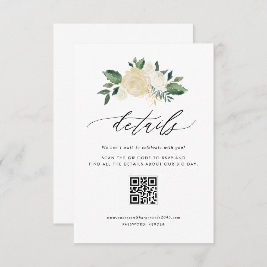 Elfenbeinküste Blume und QR-Code Hochzeitsdetails Begleitkarte (Vorne/Hinten)