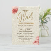 Elfenbeinküste Elegante Blumengold Medical Nurse A Einladung (Stehend Vorderseite)