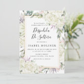 Elfenbeinküste Rose Blumengold Spanisches Brautpar Einladung (Stehend Vorderseite)