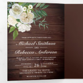 Elfenbeinküste Rose Botanisches Foto Rustikale Hol Dreifach Gefaltete Einladung (Innen Erste Seite)