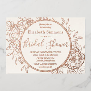 Elfenbeinküste & Rose Gold Modern Peony Toile Brau Folieneinladung