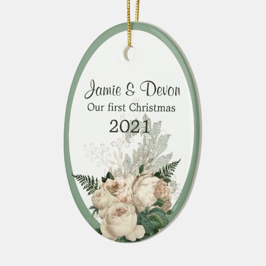 Elfenbeinküste Rose New Weds Erste Weihnachten Keramik Ornament (Links)