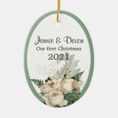 Elfenbeinküste Rose New Weds Erste Weihnachten Keramik Ornament (Vorne)