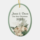 Elfenbeinküste Rose New Weds Erste Weihnachten Keramik Ornament (Hinten)