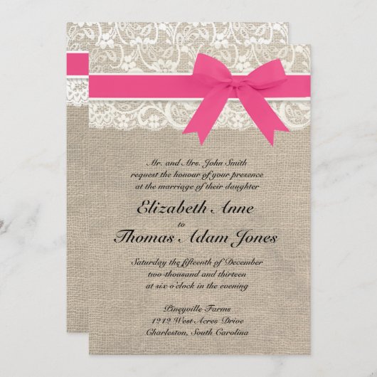 Elfenbeinküste Rustikale Hochzeit Einladung - Rosa (Vorne/Hinten)