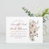 Elfenbeinküste und Burgunder Wasserfarben Blumenze Einladung (Stehend Vorderseite)