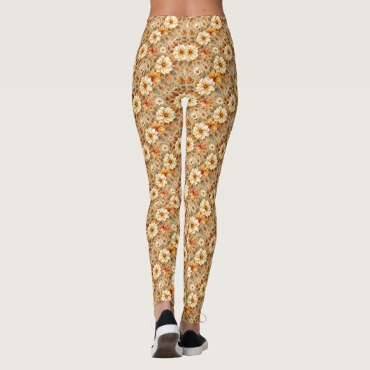 Elfenbeinküste und Gold-Blume und -Blätter Leggings (Rückseite)