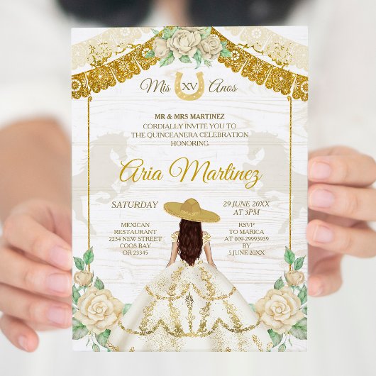 Elfenbeinküste und goldene Rose Mis Quince Einladu Einladung