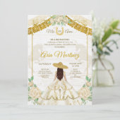 Elfenbeinküste und goldene Rose Mis Quince Einladu Einladung (Stehend Vorderseite)