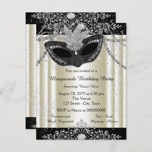 Elfenbeinküste und Pearl Glitzer Masquerade Party Einladung (Vorne/Hinten)