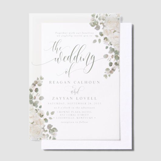 Elfenbeinküste und sage Chic Script Elegante Blume Pergament Einladungen (Versetzt)