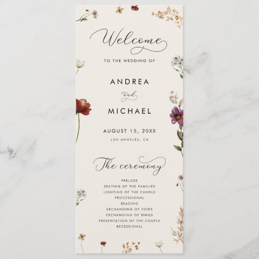 Elfenbeinküste Wildblumen QR Kodex Herbsthochzeit Programm (Vorderseite)