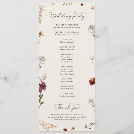 Elfenbeinküste Wildblumen QR Kodex Herbsthochzeit Programm (Rückseite)