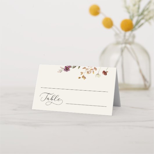 Elfenbeinküste Wildblumen & Romantische Script-Hoc Platzkarte (Vorderseite)