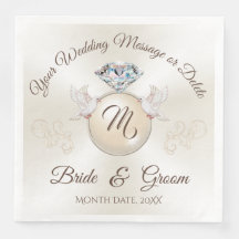 Elfenbeinmonogramm HochzeitsNapkins, Diamantring