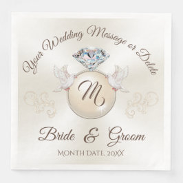 Elfenbeinmonogramm HochzeitsNapkins, Diamantring Serviette
