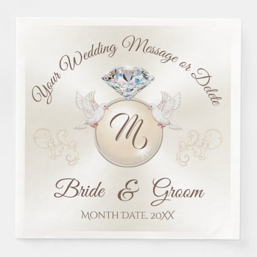 Elfenbeinmonogramm HochzeitsNapkins, Diamantring Serviette (Vorderseite)