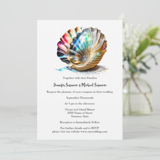 Elfenbeinmutter Perlmutt, Muschelstrand Einladung (Stehend Vorderseite)