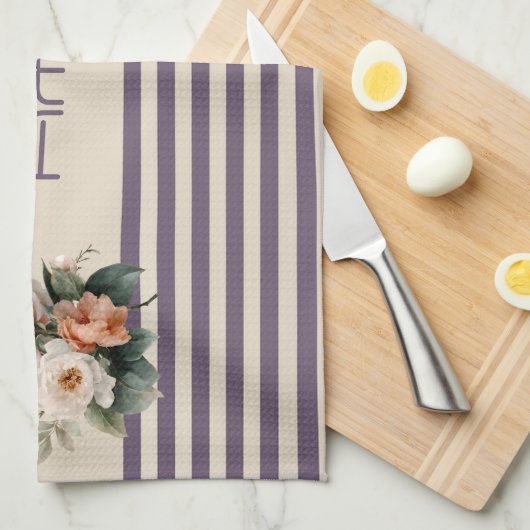 Elfenbeinoberteil mit Lila Streifen Geschirrtuch (Viertel Falte)