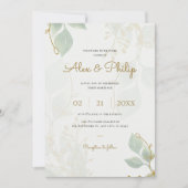 Elfenbeinoliven Grün und Gold Elegante Blumenhochz Einladung (Vorderseite)