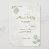 Elfenbeinoliven Grün und Gold Elegante Blumenhochz Einladung (Vorne/Hinten)