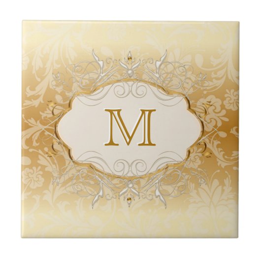 Elfenbeinperle und Gold-Monogramm Fliese (Vorderseite)