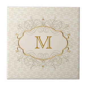 Elfenbeinperle und Gold-Monogramm Fliese