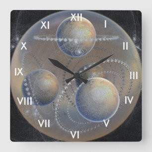 Elfenbeinplaneten Quadratische Wanduhr