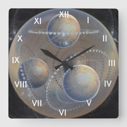 Elfenbeinplaneten Quadratische Wanduhr (Vorderseite)