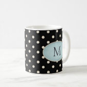 Elfenbeinpolka-Punkte auf Schwarz-Blassblau-Oval-M Kaffeetasse (VorderseiteRechts)