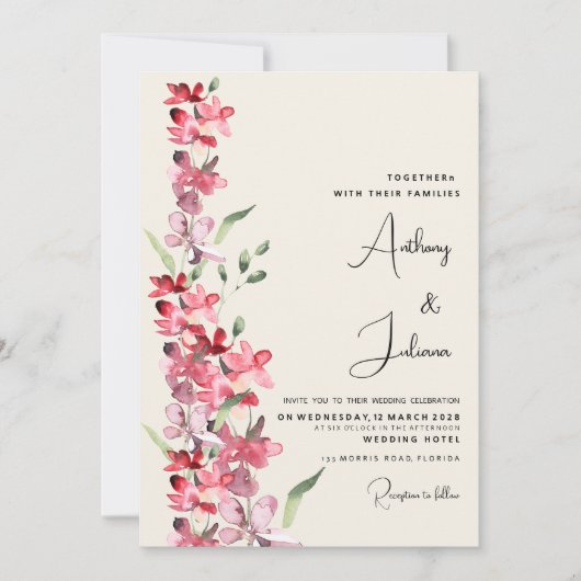 Elfenbeinrosa bordeauxfarbene Pfefferminze, grüne  Einladung (Vorderseite)