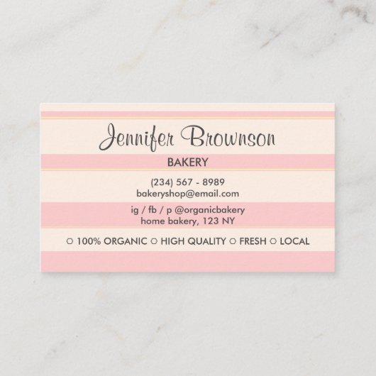 Elfenbeinrosa Geschmackvolle Bäckerei Süßigkeiten Visitenkarte (Rückseite)